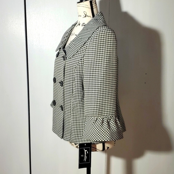 Sweet Suit- NWT Black/White Houndstooth Suit Coat Ruffle collar/Sleeves Sz.12 - Picture 2 of 5